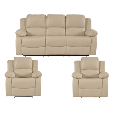 Valencia Cream Leather Manual Recliner 3+1+1 Seater Sofa Set