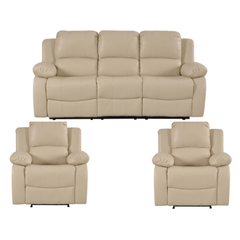 Valencia Cream Leather Manual Recliner 3+1+1 Seater Sofa Set