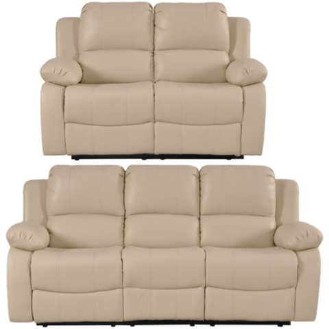 Valencia Cream Leather Manual Recliner 3+2 Seater Sofa Set