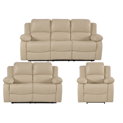 Valencia Cream Leather Manual Recliner 3+2+1 Seater Sofa Set