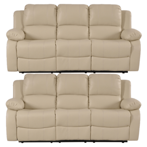 Valencia Cream Leather Manual Recliner 3+3 Seater Sofa Set