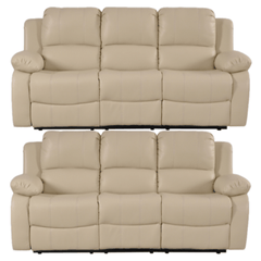 Valencia Cream Leather Manual Recliner 3+3 Seater Sofa Set