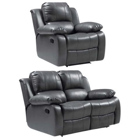 Valencia Grey Leather Manual Recliner 2+1 Seater Sofa Set