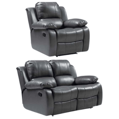 Valencia Grey Leather Manual Recliner 2+1 Seater Sofa Set
