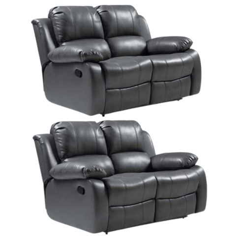 Valencia Grey Leather Manual Recliner 2+2 Seater Sofa Set