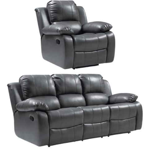 Valencia Grey Leather Manual Recliner 3+1 Seater Sofa Set