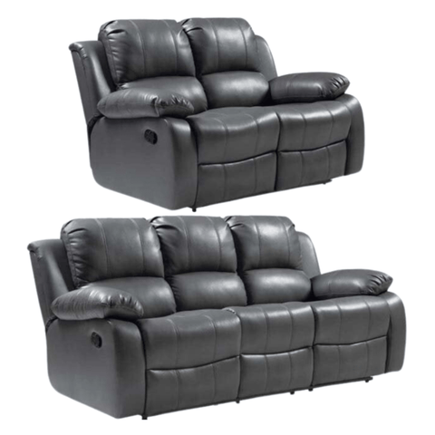 Valencia Grey Leather Manual Recliner 3+2 Seater Sofa Set