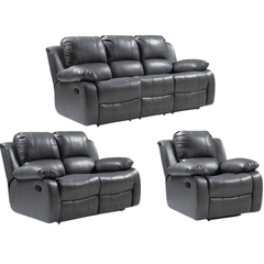 Valencia Grey Leather Manual Recliner 3+2+1 Seater Sofa Set
