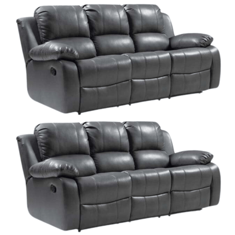 Valencia Grey Leather Manual Recliner 3+3 Seater Sofa Set