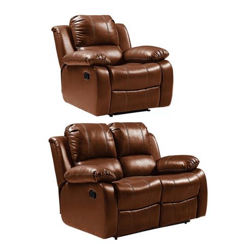 Valencia Tan Leather Manual Recliner 2+1 Seater Sofa Set