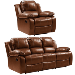 Valencia Tan Leather Manual Recliner 3+1 Seater Sofa Set