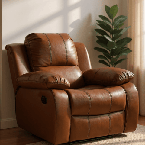 Valencia Tan Leather Manual Recliner 3+2+1 Seater Sofa Set