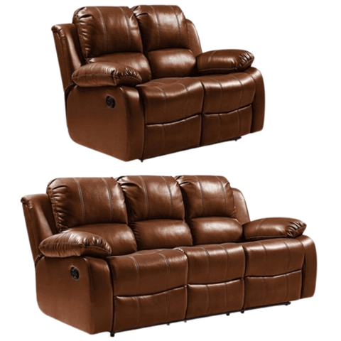 Valencia Tan Leather Manual Recliner 3+2 Seater Sofa Set