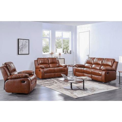 Valencia Tan Leather Manual Recliner 3+2+1 Seater Sofa Set