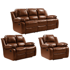 Valencia Tan Leather Manual Recliner 3+2+1 Seater Sofa Set