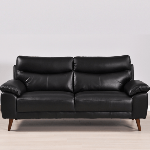Vantage Genuine Leather Black 3 Seater Sofa