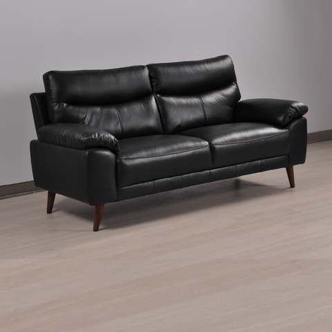 Vantage Genuine Leather Black 3 Seater Sofa