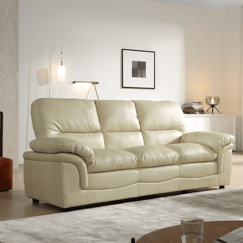Verona Cream Leather 3 Seater Sofa