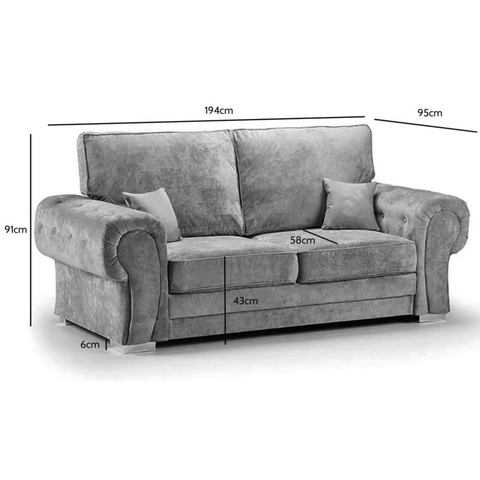 Verona High Back Grey Fabric 3 Seater Sofa